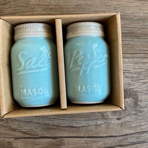 Mason Jar Salt Pepper Shakers World Market Set of 2 NWT Blue Gray Color